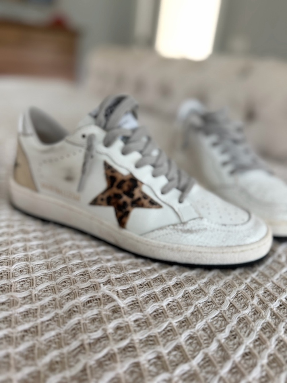 Golden Goose Ball Star Sneakers Leopard Star White Leather with Gray Laces sz 36 - Picture 4 of 10
